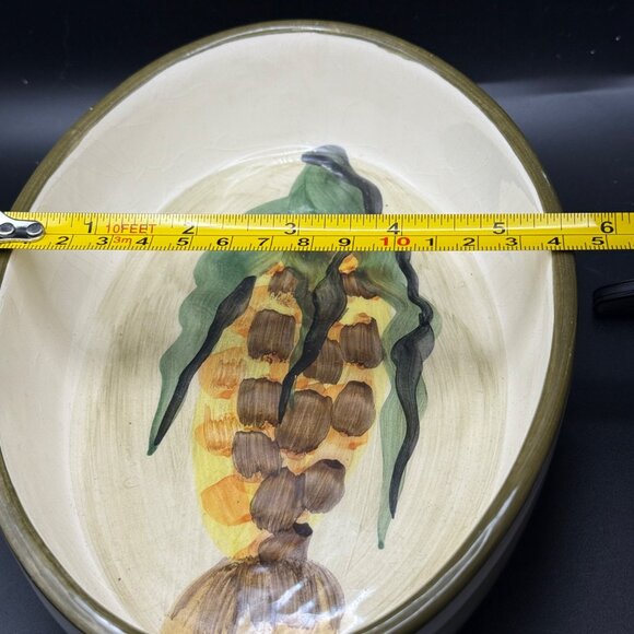 Vintage Hand-Painted Italian Ceramic Oval Serving Dish With Corn Design - Picture 9 of 9